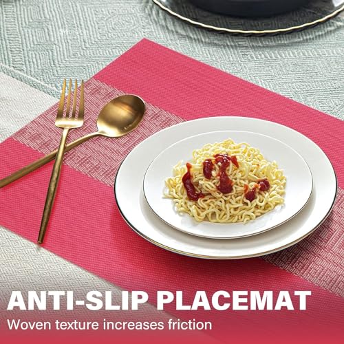 Image of YELONA Placemats Set of 8, Heat-Resistant Woven Vinyl Table Mats, Non-Slip & Washable Dining Tablemats for Kitchen & Dinner Decor, Scarlet Red (45cm x 30cm)