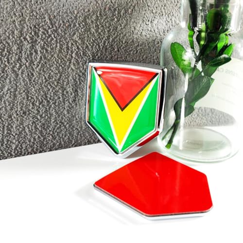 Image of Newperlite Guyana Flag Decal Sticker Car Emblem Guyanese Flag Car Decoration Accessories Chrome Shield for Truck Vehicles Cars, 2 Pack