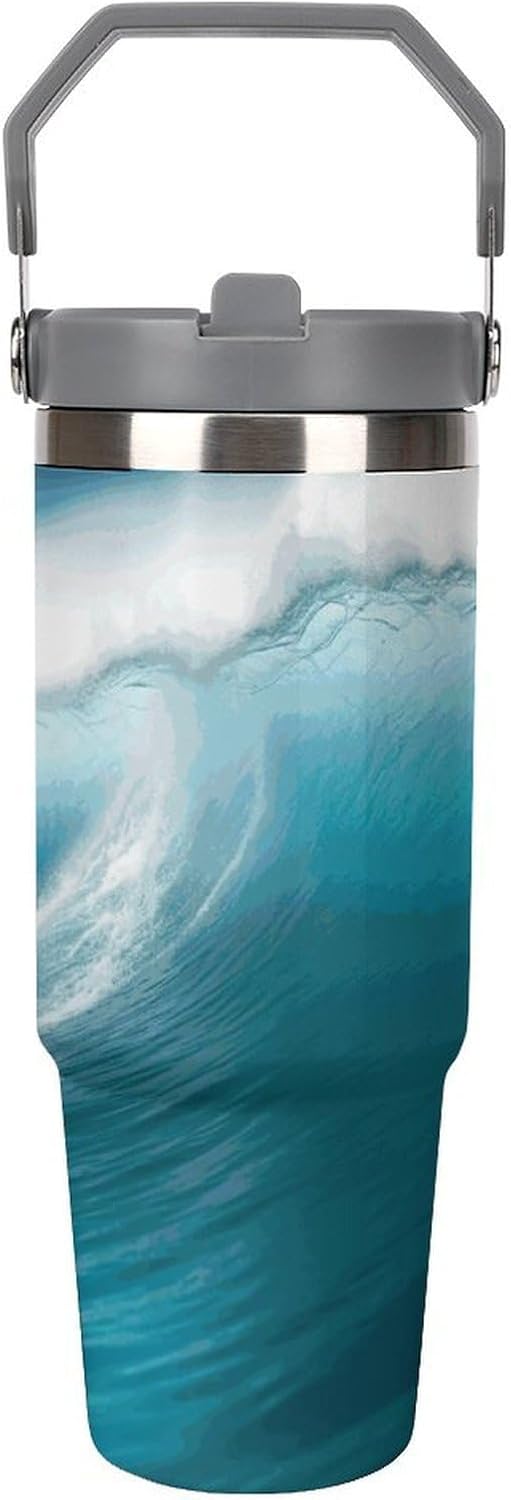 Surfing Water Bottle 30 Oz Fits Car Cup Holder,Insulated Coffee Mug Large Capacity Car Cups,Stainless Steel Double Wall Sport Bottle for Travel Sports Gym