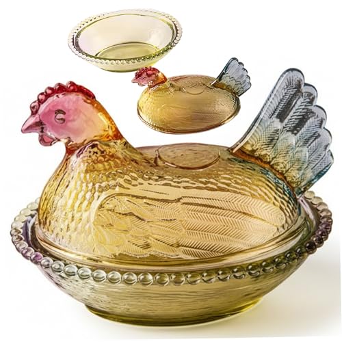 Gallina en nido de cristal de colores: bombonera y plato para aperitivos de mesa 5