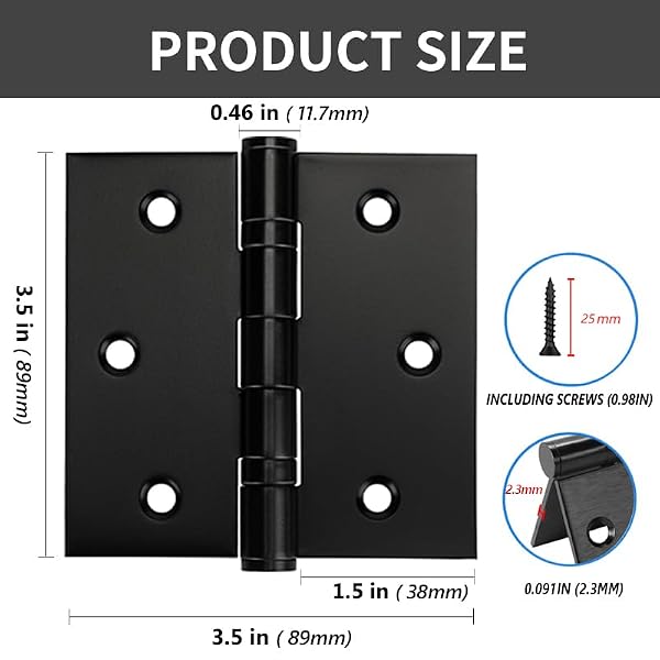LAFULER 4 Pack Stainless Steel 3.5in（89MM） × 3.5in（89MM） Bearing Door Hinge, Suitable for Both Indoor and Outdoor Doors,，Thickness: 0.102inches (2.3MM),Black,Brushed Nickel,with Screws by LAFULER - Image 2