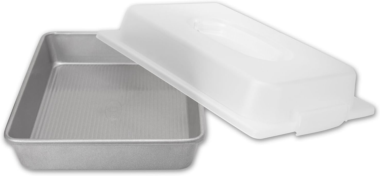 USA Pan 1117RCLD-ST-1 Bakeware Nonstick Rectangular Pan with Lid, 9x13-Inches,White