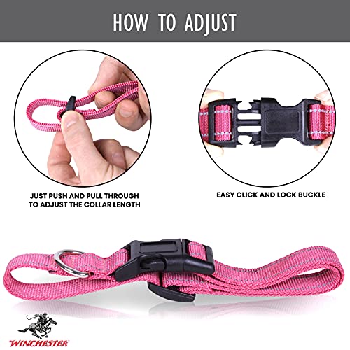 Winchester Reflective Dog Collar for Medium Dogs, Soft Breathable Nylon Pet Collar Adjustable with Buckle, Pink - Image 6