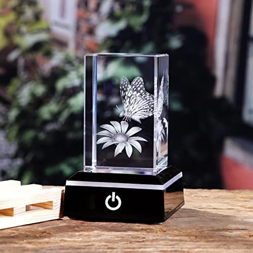 3D Crystal Gift Engraved Flower and Butterfly Figurines Stuff Decor Butterfly Birthday Gifts for Best Friend Glass Ornaments Keepsake&Paperweight