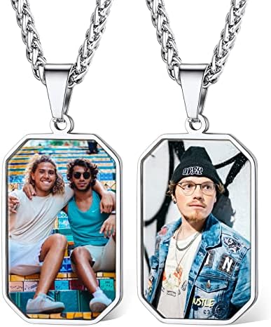 Custom4U Photo Necklace Personalised Dog Tag for Men,Engraved Love Heart Jewellery Gifts for Mum Girls Women Girlfriend (with Gift Packaging)
