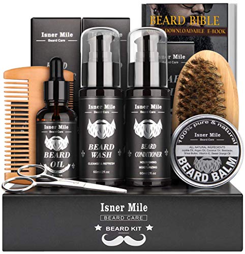 Upgraded Beard Care Grooming Kit with Shampoo Wash, Conditioner, Oil, Balm Softener, Comb