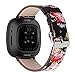 Produktbild YOOSIDE für Fitbit Versa 3 / Sense Leder Armband, Blumenmuster Kunstleder Quick Release Frauen Dame Ersatz Uhrenarmbänder für Fitbit Sense