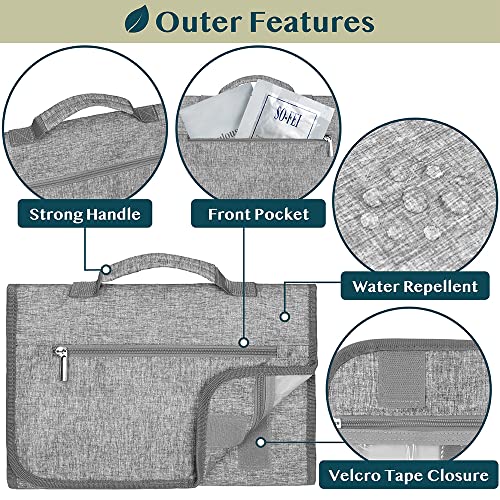 PAVILIA-Hanging-Toiletry-Bag-Women-Men-Travel-Kit-Foldable-Toiletries-Organizer-Roll-up-Cosmetics-Makeup-Bag-Accessories-Waterproof-Essentials-Jewelry-Case-Heather-Grey