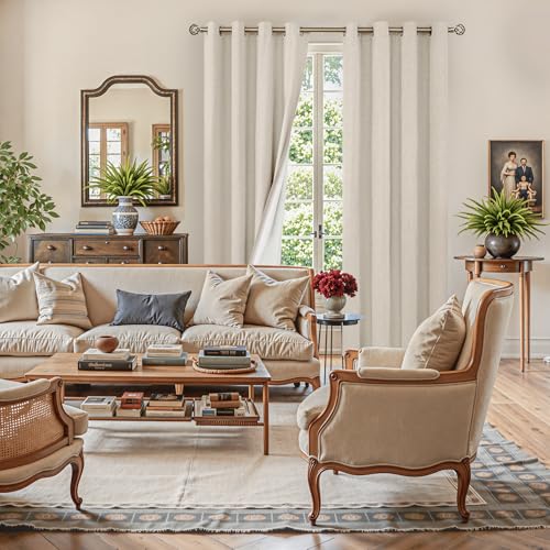 Image of YoungsTex Oatmeal Linen 100% Blackout Curtains 80 Inch Length for Bedroom, Full Room Darkening Thermal Insulated Drapes with Grommet for Living Room Office, 2 Panels, 52 X 80 Inch