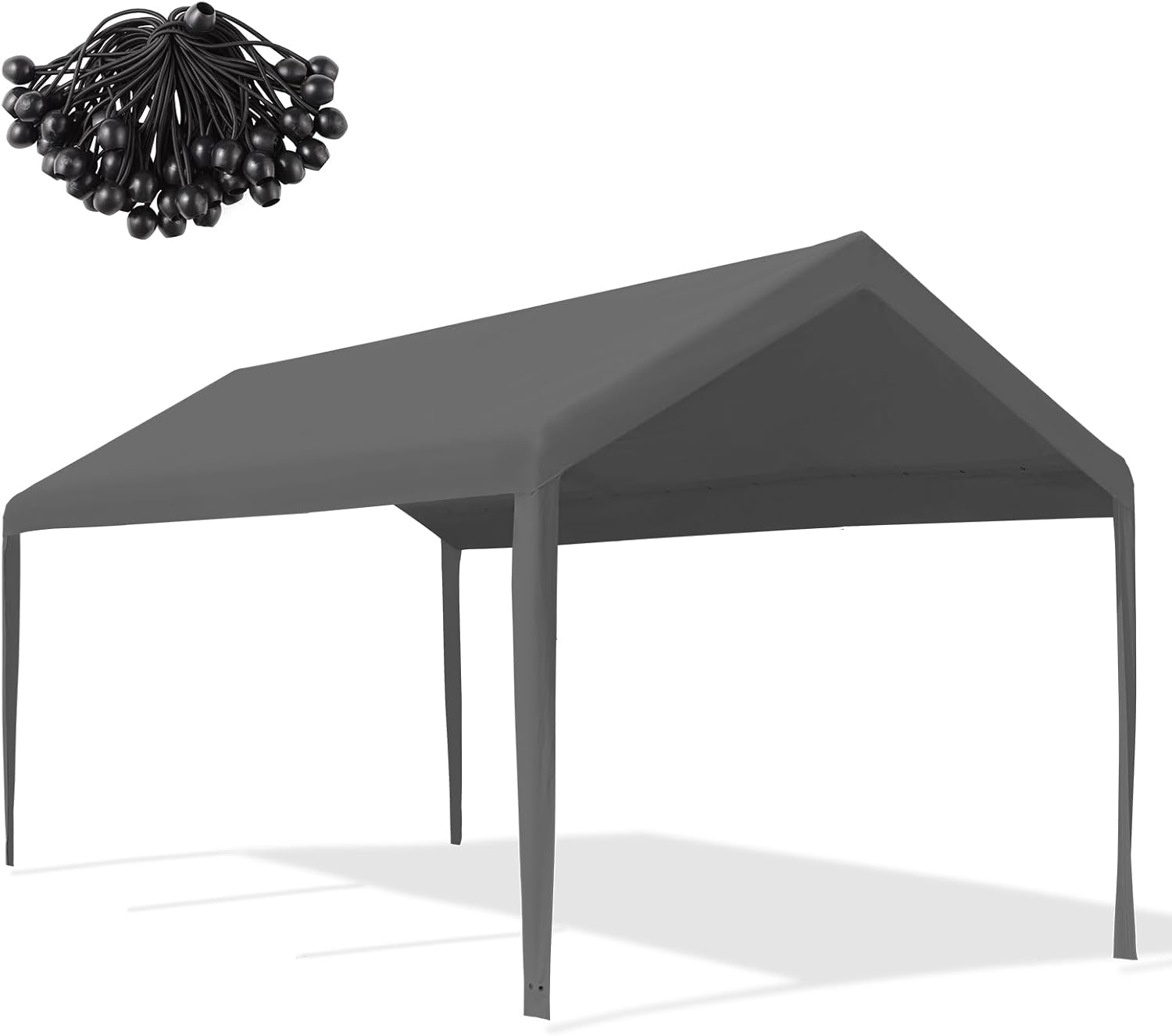 Mergrim 10' x 20' Carport Canopy Replacement Cover with 50 pcs Ball Bungees, 180g Heavy Duty Tarp for Most 10'x20' Carport Frame, Top Cover Only, Frame is not Included, Gray