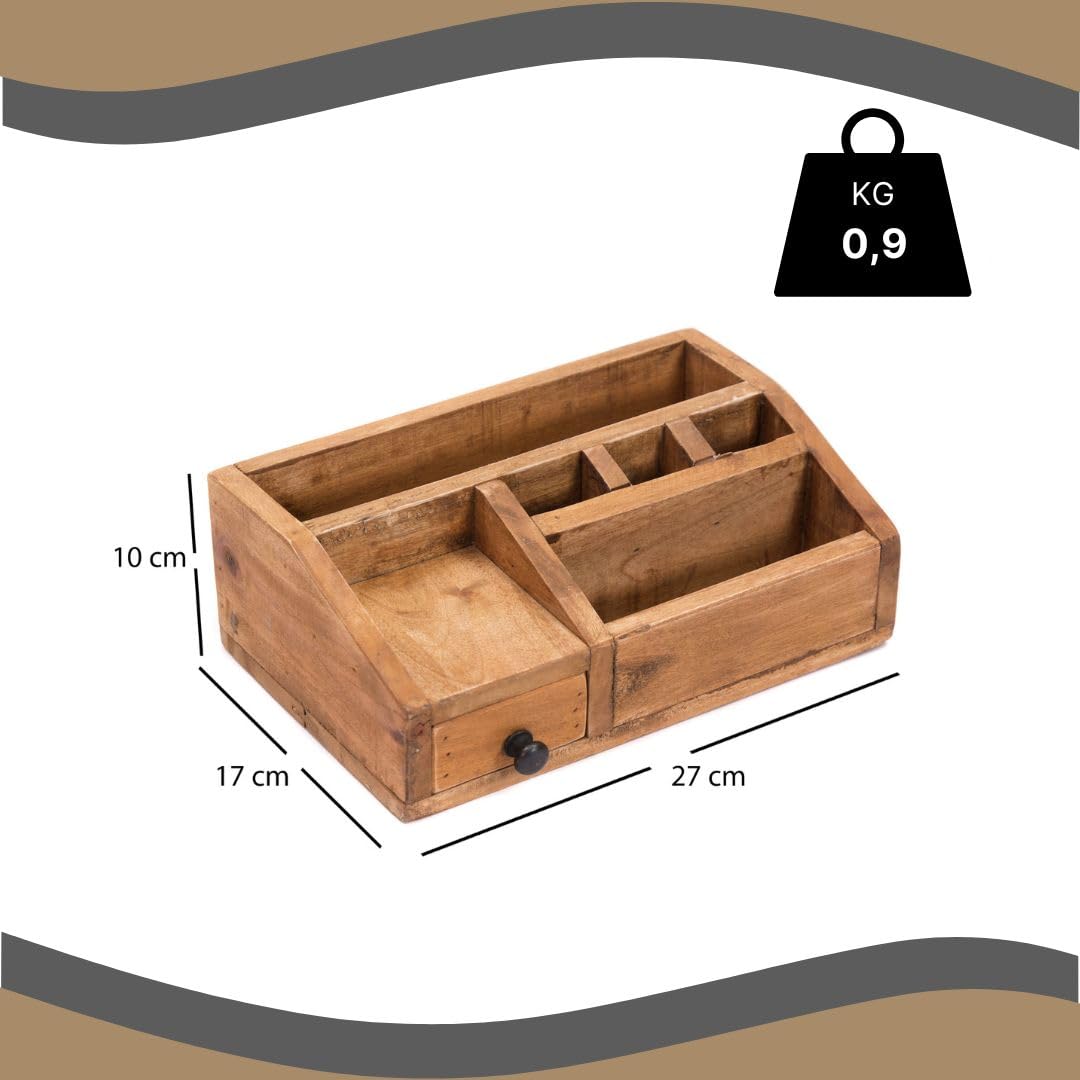 Schreibtisch Organizer Study | Mahagoni Holz, 27 cm, Fächer und Schublade | Tisch Organizer, Büro Organizer, Küchen Aufbewahrung, Stiftehalter, Bürokiste