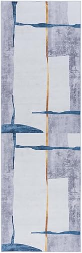 Safavieh Tacoma Collection - Alfombra para pasillo, 2 pies 6 pulgadas x 8 pies, gris y gris claro, diseño abstracto moderno, no desprende pelusa y