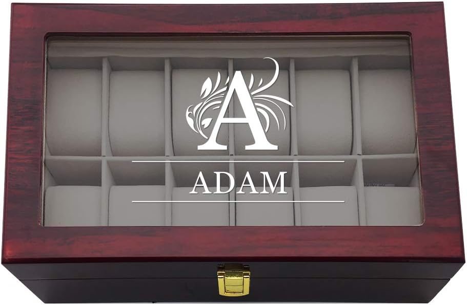 Personalised Watch Boxes Wooden Watch Box For Men Birthday Anniversary Christmas Father's Day Custom Gift for Man Him Grandad Dad Son Husband Boyfriend with Any Name Text (26 letters)