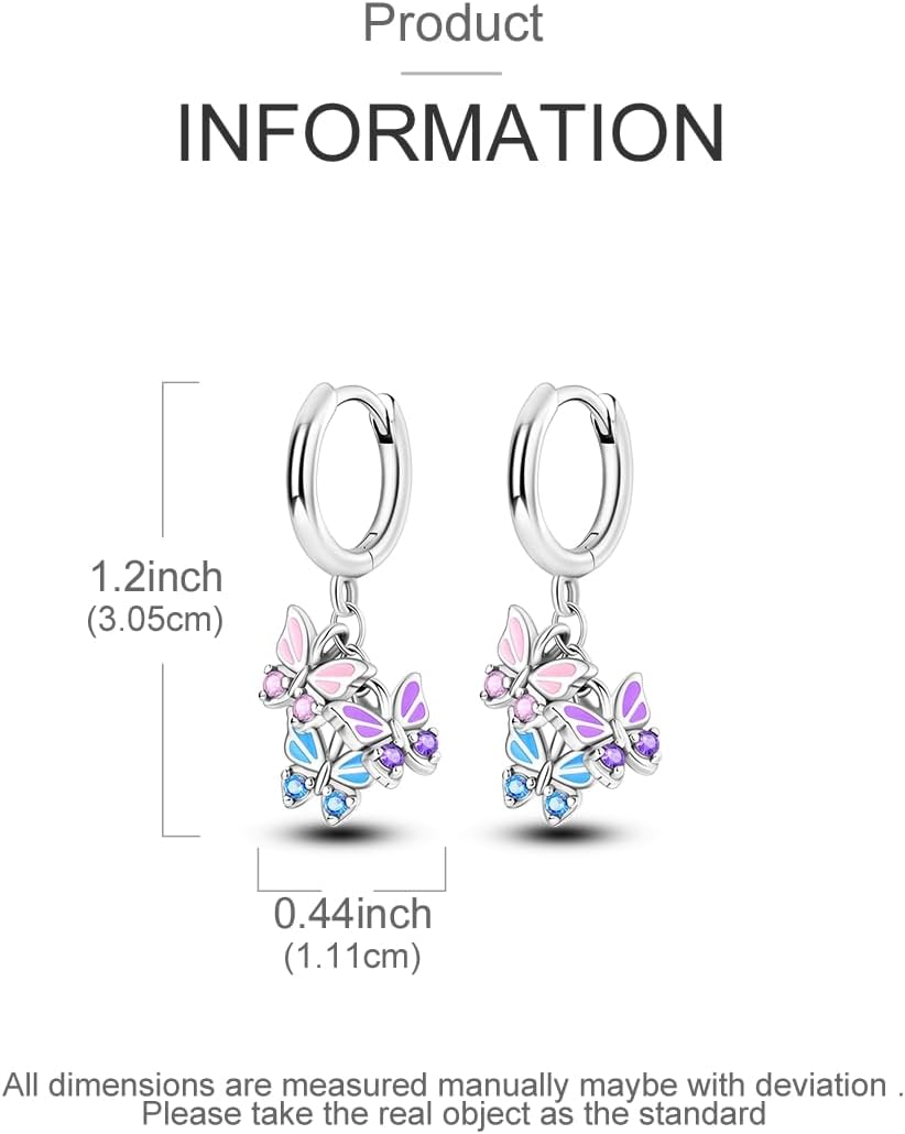 Hapour Cubic Zirconia Huggie Earrings Small Hoop Butterfly Earrings for Teen, S925 Sterling Silver Lightweight Drop Dangle Huggie Earrings for Women - Image 3