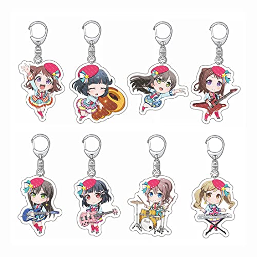 Nonuin Bang Dream! Porte-clés Boucle Anneau Toyama Kasumi Ran Mitake, Anime Cosplay Acrylique Porte-clés Pendentif Ornement Cadeau 8 Pièces Cover