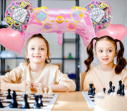Image of Atpata Funky Gamer Birthday GAME ON! Foil Balloons (Set of 5) Video Game Theme Birthday Party - Gaming Console Shape Foil Balloon (Gaming Pink Balloons)