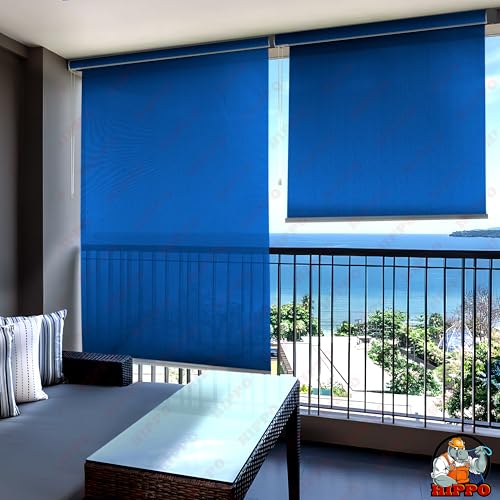 Image of HIPPO 180 GSM HDPE Outdoor Balcony Roller Blind with UV & Dust Protection- Smooth Corded Roll-Up & Down System, Light Filtering Shade for Balcony & Garden Use (Electric-Blue, 4FTX8FT)