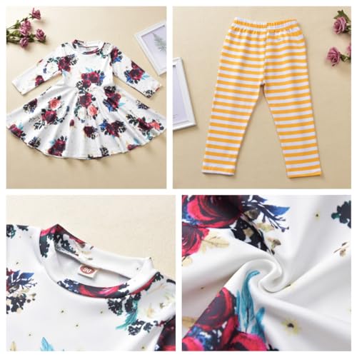 Image of Toddler Baby Girls-Fall-Clothes-Set Little Girls Floral Plaid Highlow Tunic Tops+Leggings Outfits Boutique Clothing