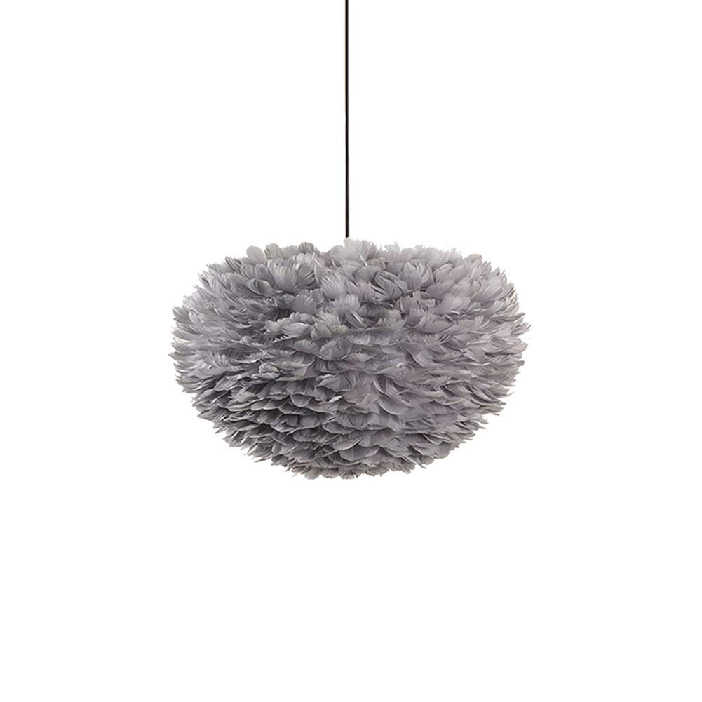 HYJAUSXB Living Room Bed Decor Ceiling Lamp,Fluffy Lampshade,E27 Gray Feather During Lighting,Cute Romantic Chandelier for Children's Room-Grey. 50cm