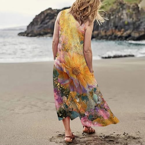 Plus Size Cotton Linen Summer Dresses for Curvy Women 2025 Sleeveless Maxi Vacation Beach Sundresses with Pockets