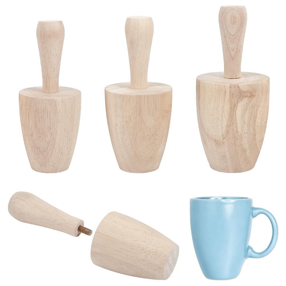 UNICRAFTALE 3Pcs 3 Size Cup Pottery Molds Wood Curved Plaster Mold Pottery Shaping Tool Wooden Potterys Shaper Molds with Handle Ceramics Shaping Tool for DIY Handmade Mugs Vases Clay