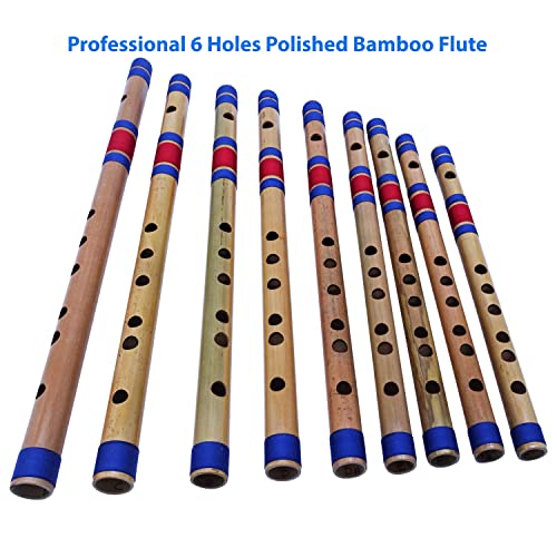 Image of Professional 6 Holes Polished Bamboo Flute - (Indian Flute) With Carry Bag (Scale-D#)