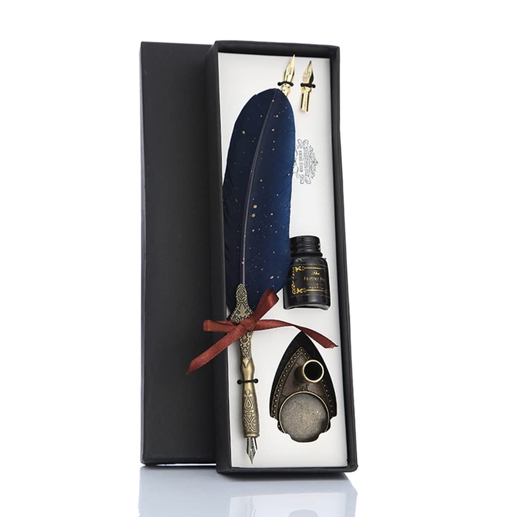 plume d'oie plume d'encre plume, 1 ensemble de stylos à plume de calligraphie pratiques à texture classique, stylo à plume, écriture portable et pratique, souvenirs de mariage(Blue)