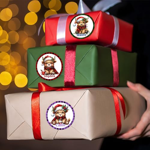 Image of Personalized Christmas Stickers - Custom Name Waterproof Christmas Gift Tags for Gift Box Xmas Holiday Decorations Party Favors - 30 Stickers (Cow)