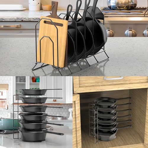 Image of Pan Organizer Rack for Kitchen | Pot & Pan Holder Stand | Kitchen Storage Rack | Tawa Stand | Cookware Organizer | Compact Kitchen Rack (Heavy Duty, Space Saving)