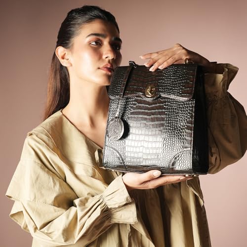 Image of Theater Peggy Satchel Bag for Women | Vintage Structured Crossbody Handbag | Faux Leather Panel with Turn Lock Closure | Classic Medium Shoulder Purse