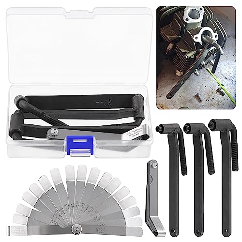 Glarks 4Pcs Motorcycle Engine Valve Screw Adjusting Spanner Tool and Feeler gauge Set, 3Pcs 8mm 9mm 10mm Engine Valve Screw Repair Wrench Motorcycle Scooter Valve Tool with a Offset Feeler Gauge