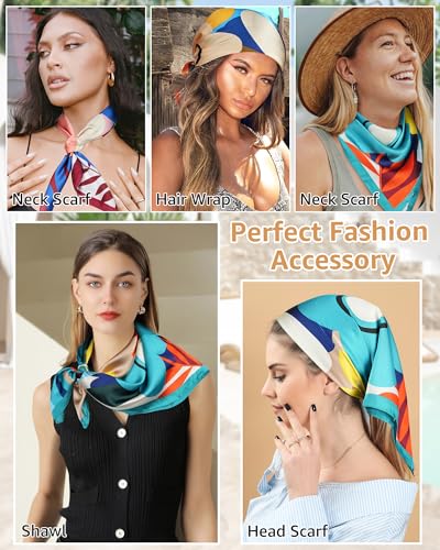 CHLINS 4 PCS 27.5 Inches Satin Head Scarf Silk Scarf for Women Lightweight Hair Bandanas Head Scarves Neck Scarf Hair Wrap3
