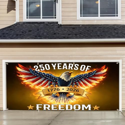 6x13FT 250 Years of Freedom Garage Door Banner, Fire Wings