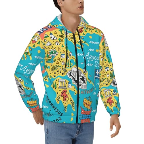 Sweat à capuche thermique homme fermeture éclair imprimé Grèce pour ne plus avoir froid