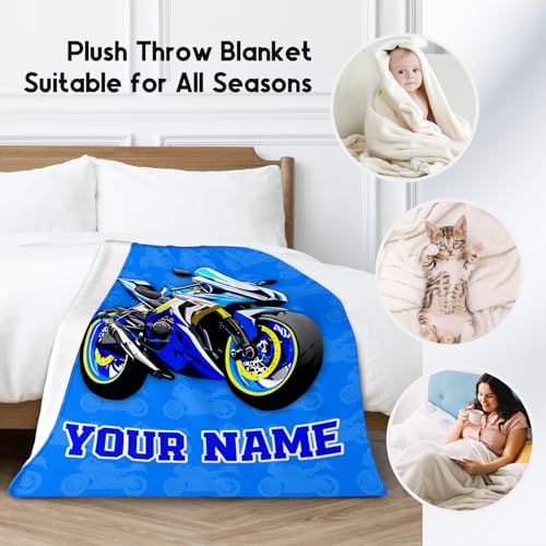 Kids Blanket for Boys, Personalized Cozy Soft Motorcycle Blanket Gifts for Kids, Cute Flannel Throw for Bed Couch, 60x80 Inches