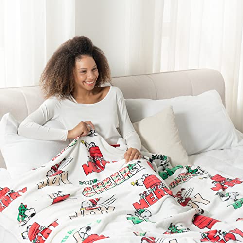 Image of Berkshire Blanket Peanuts VelvetLoft Cute Character Snoopy Plush Throw Blanket,Peanuts Snowy Scene,Throw 55 in x 70 in (Official Peanuts Product)