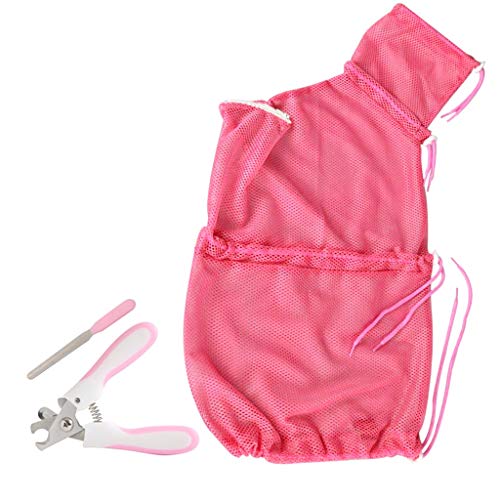 shengo 猫用 みのむし袋 ペット爪切り 3点セット おちつくネット 保定袋 ネイルトリマー 猫用品 お風呂 脱走防止 メッシュ 超強靭 超軽量で便利 動物病院 ペット美容室 飼い主家庭等適合 ピンク