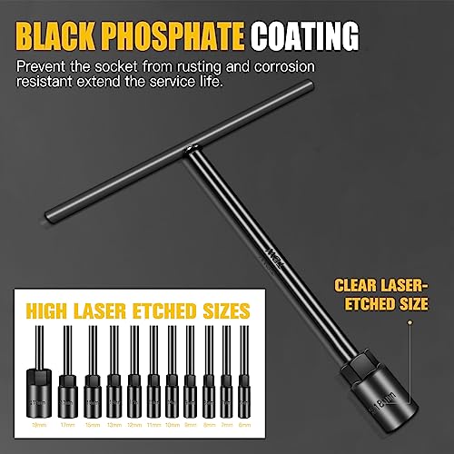 Pgroup T - Handle Metric Socket Wrench Set 6- Point (6Mm,7Mm,8Mm,9Mm,10Mm,11Mm,12Mm,13Mm,15Mm,17Mm,19Mm) Cr-V Steel Hex Socket For Motorcycle Car Repair (11 Pack) #TOP1