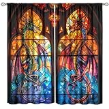 Nanacur Dragon Decorative Window Curtains, Stained Glass Dragons Geometric Printed Window Drapes, for Living Room Bedroom 42' W X 45' L (Decorative)