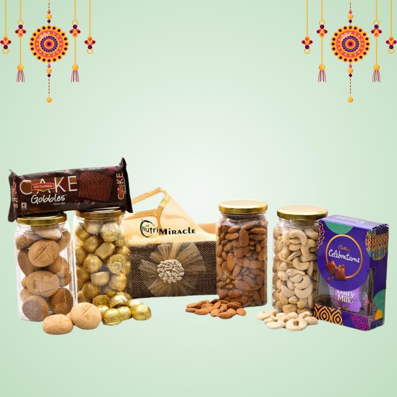 Image of NUTRI MIRACLE Rakhi Dry Fruits Gift Hamper for Brother & Sister | Gift Box for Bhai & Bhabhi