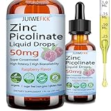 Zinc Picolinate 50mg Liquid Drops, Chelated Zinc Supplements for Men Women Kids Support Immune Skin Eye Health & Enzyme Function, Liquid Zinc Raspberry Flavor, Vegan Non GMO Gluten Free, 30 Servings