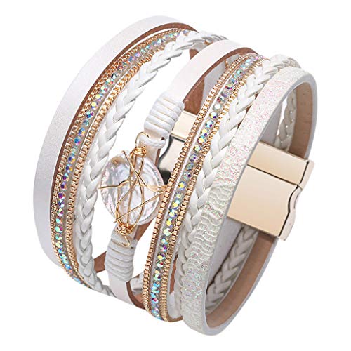 BEUU Womens Leather Cuff Bracelet Baroque Pearl Wrap Bracelets Gorgeous Gold Tube Bangle Handmade Wristbands Jewelry Bohemian Gift for Women, Teen Girls, Mother