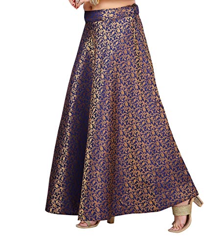 Image of Studio Shringaar Women's Polyester Maxi Benaras Brocade Readymade Long Skirt Lehenga Ghagra