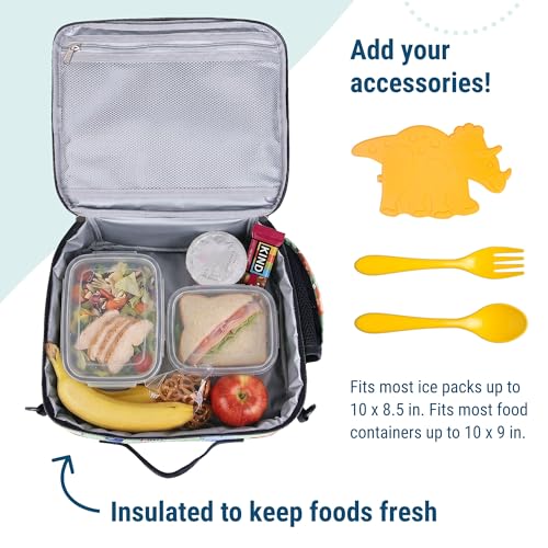 Image of Wildkin Kids ECO rPET Insulated Lunch Box - Keeps Food Hot or Cold, Easy-Clean Lining, Mesh Pockets & BPA-Free - Boys & Girls, Ideal for School, Travel & Daycare - Wild Animals