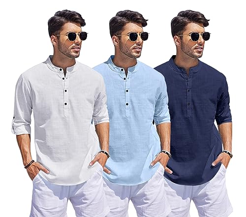 Image of Combo of Men Solid Cotton Blend Straight Kurta Shirt Pack of 3