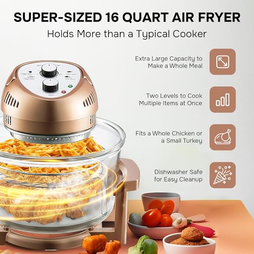 Big Boss 16Qt Large Air Fryer Oven – Large Halogen Oven Cooker with 50+ Air Fryers Recipe Book for Quick + Easy Meals for Entire Family, AirFryer Oven Makes Healthier Crispy Foods – Copper