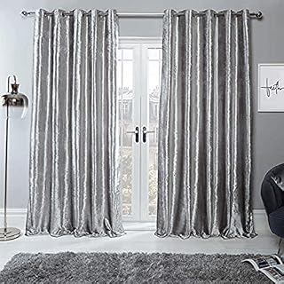 Sienna Crushed Velvet Eyelet Pair of Fully Lined Curtains - Silver Grey, 90" Wide x 72" Drop