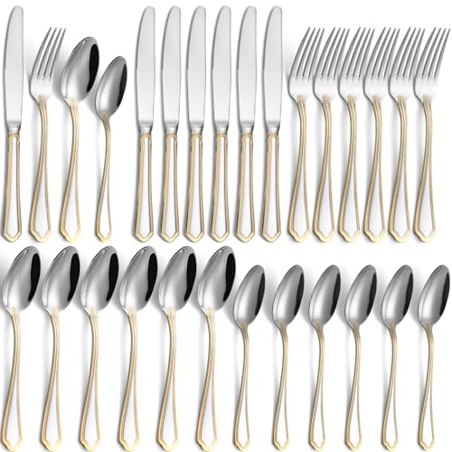 24-Piece Gold Silverware Set Stainless Steel Flatware Set for 6,Mirror Polished Cutlery Utensil Set for Home,Kitchen,Restaurant by X-zrew - Used condition - US$36.03