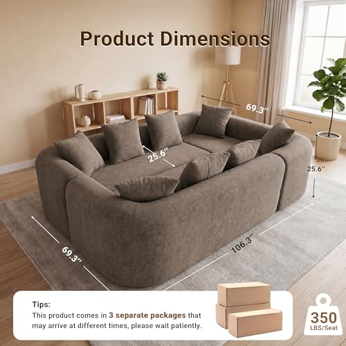 Image of Claiks 106 inch Cloud Boneless Couch, Modular Sofa Bed, Light Grey