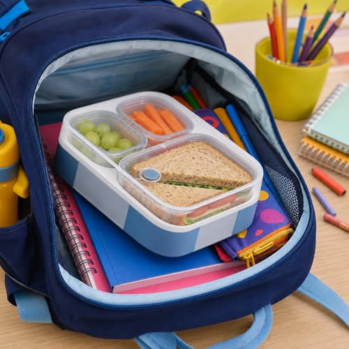 Image of VAYA Tydbyt Stainless Steel Lunch Box for Kids & Boys, 650ml, 3 Steel Containers & Lids, No Mix-Up Tiffin Box, School Bento Box, Blue